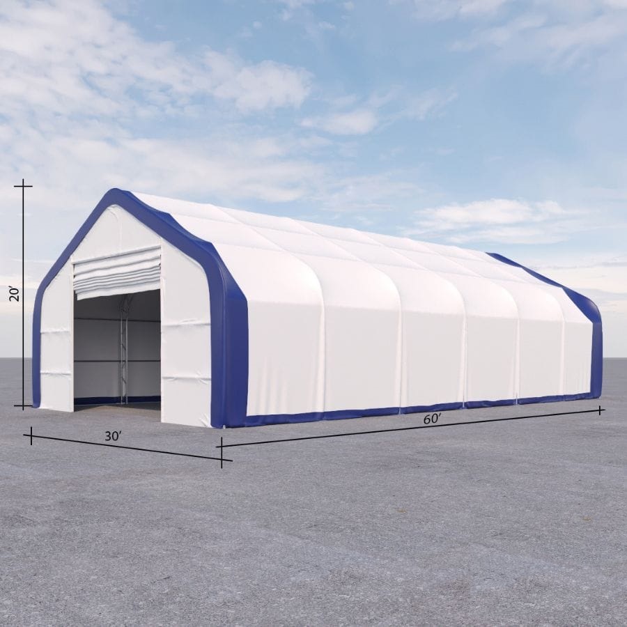 Dual Truss Storage Shelter (30′ x 60′ x 20′) - Backstorage Containers