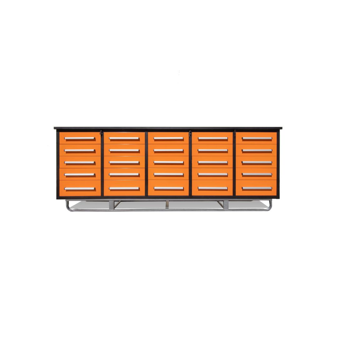 M&B | 10’ Workbench Cabinet with 25 Drawers - Backstorage Containers