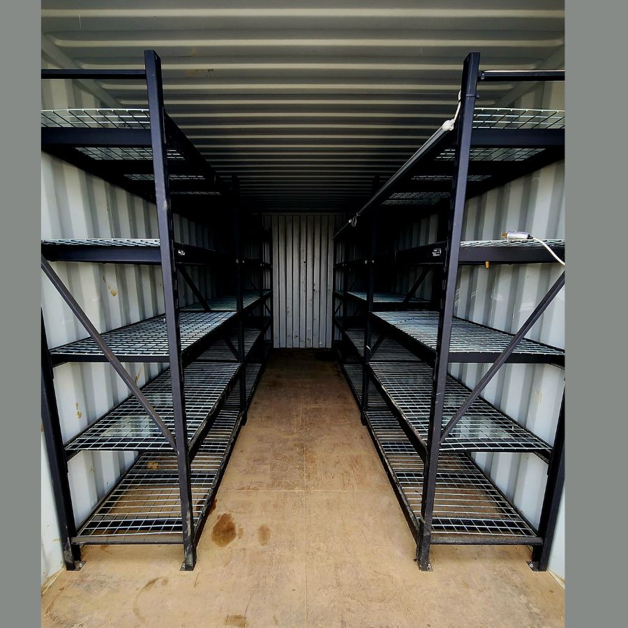 20’ New (1-Trip) Container w/ Shelving on BOTH sides - Backstorage Containers